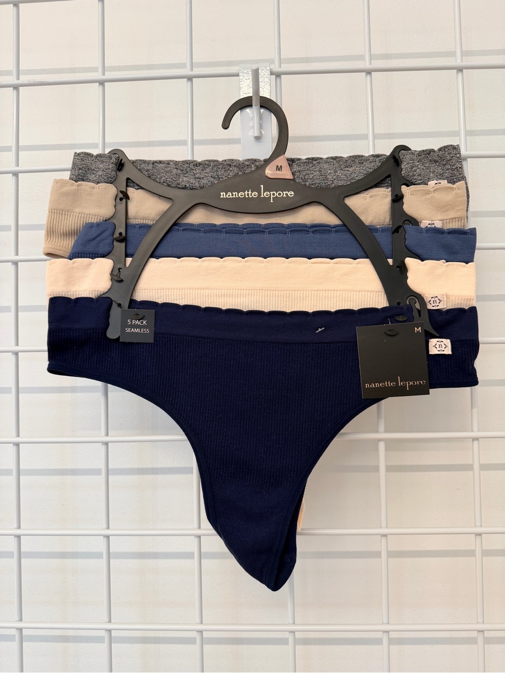 Nanette Lepore Girls Seamless 5-Pack Thongs in Navy, Blue, Beige, Gray